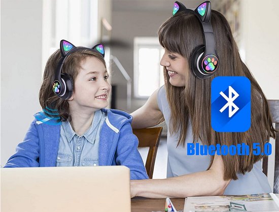 Draadloze Bluetooth Koptelefoon met FM, MP3 & LED Kattenoren–bluetooth koptelefoon–bluetooth headset– Draadloze Koptelefoon voor Kinderen–Led Verlichting –Katten Oortjes–zwart–55640