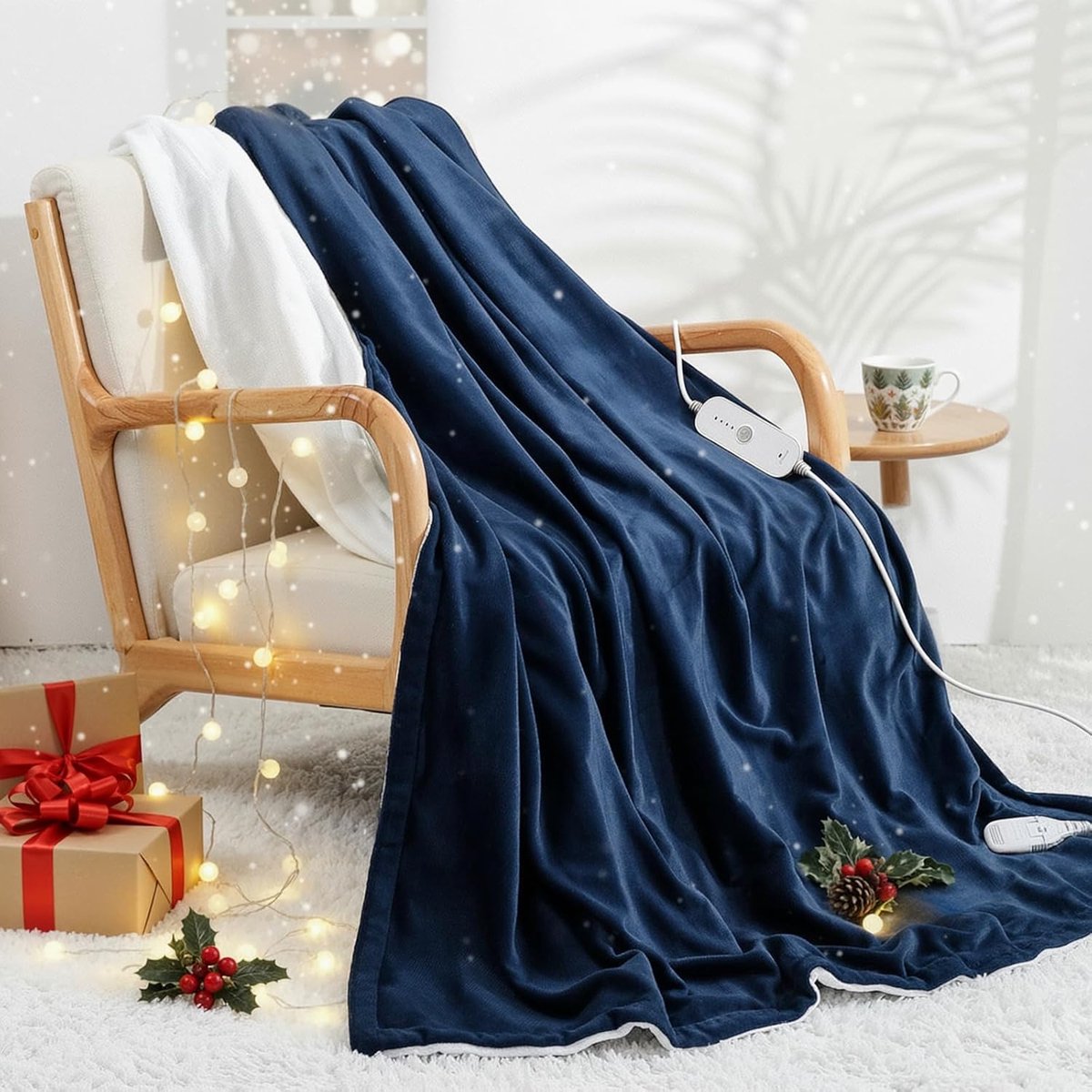 Elektrische Deken 130 x 180 cm – Blauw | 4 Warmtestanden | 9 uur Timer | Oververhittingsbeveiliging | Machinewasbaar