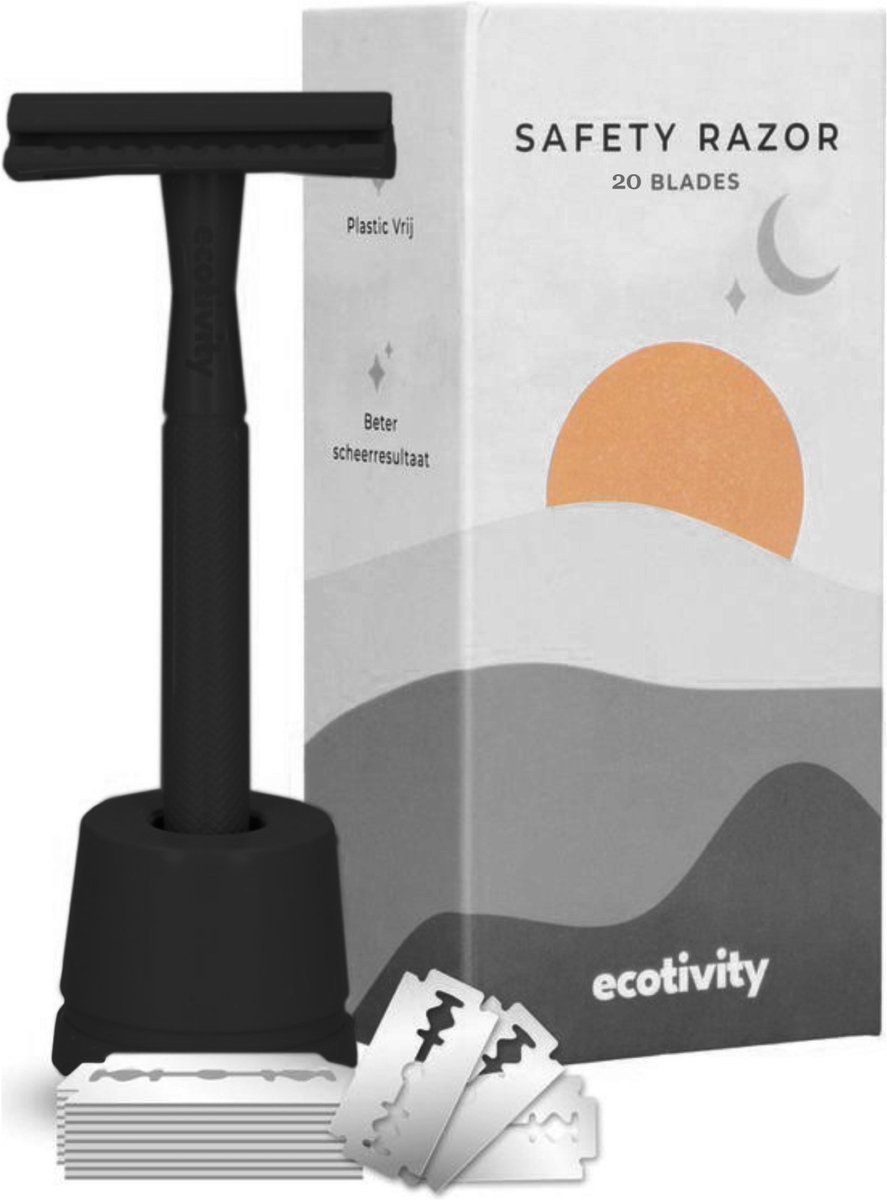 Ecotivity Safety Razor Scheermesjes Voor Vrouwen met 20 Double Edge Schermesjes - Dubbelzijdig Klassiek Scheermes - Black Velvet - Scheermesjes Zero Waste - Scheermesjes Vrouw Veiligheidsscheermes