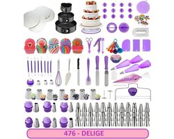 LivingHub Taart Bakken Set 476-delig – Taartdecoratie Set met Taartplateau, Spuitmondjes, Spuitzakken, Taartzag & Cupcake Vormpjes – Bak Accessoires voor Beginners & Professionals
