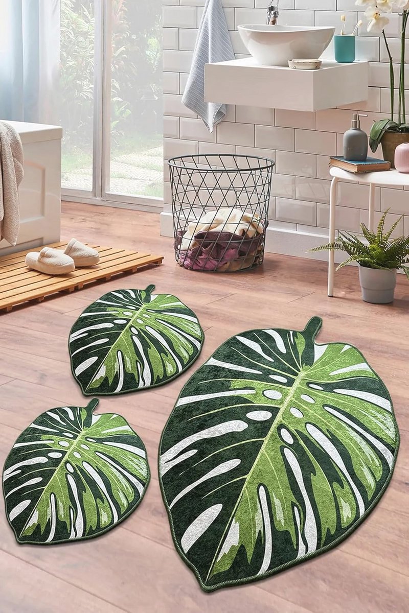 Antislip Badmat Set van 2 - Wasbaar Badkamertapijt in Groen voor een Veilige en Stijlvolle Badkamer