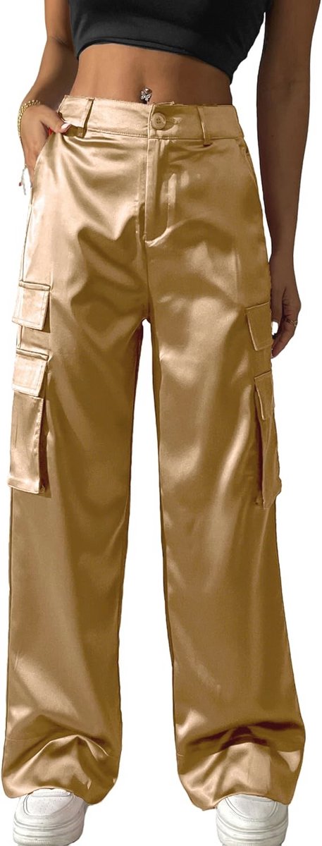 Baggy Hoge Taille Cargobroek voor Dames in Satijn - Casual Streetwear en Party Outfit