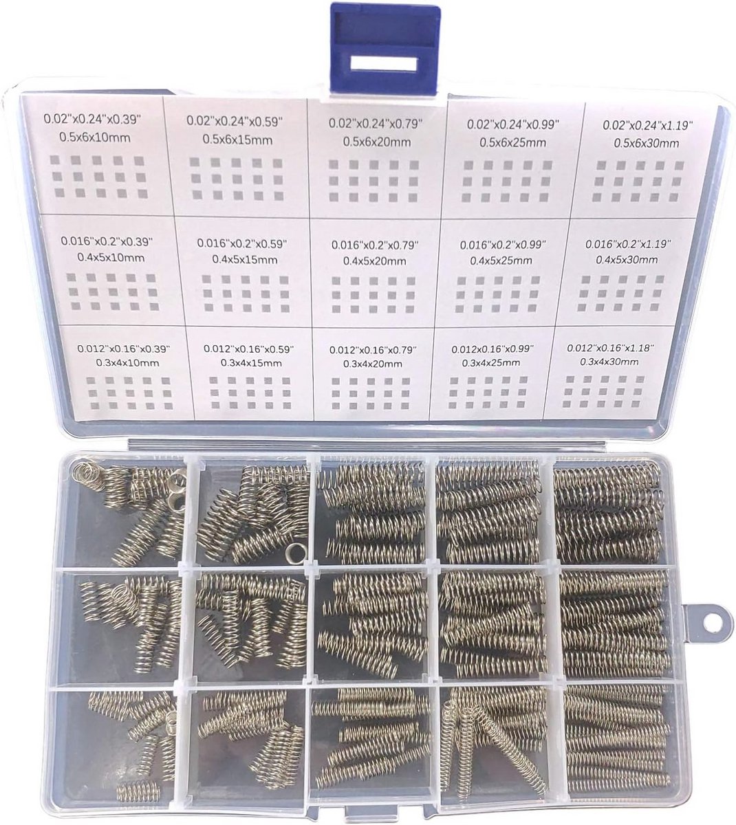Assortimentskit voor compressieveren - 225 mini roestvrijstalen veren in 15 maten