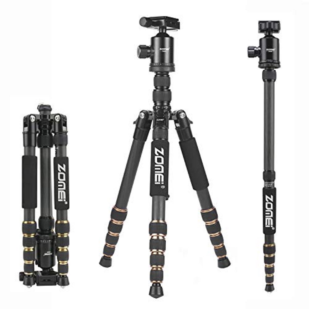 Professioneel Lichtgewicht Camerastatief 151 cm met Kogelkop van Koolstofvezel - Reis- en Monopod Statief