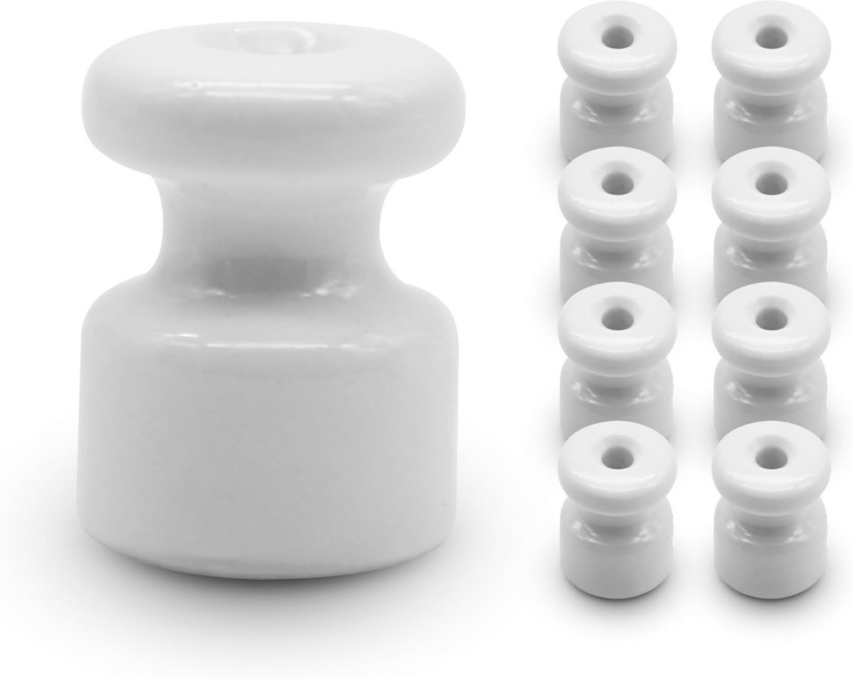 Keramische Isolatoren - Wit - 8 Stuks - 18 x 23 mm - Elektrische Vintage Isolator - Hoogwaardige Porseleinen Isolatoren voor Elektriciteit