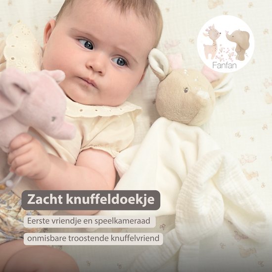 Nattou FanFan Baby Knuffeldoekje - 27 x 27 cm - Doudou hertje - Baby Cadeau - Gebroken Wit — afbeelding 4