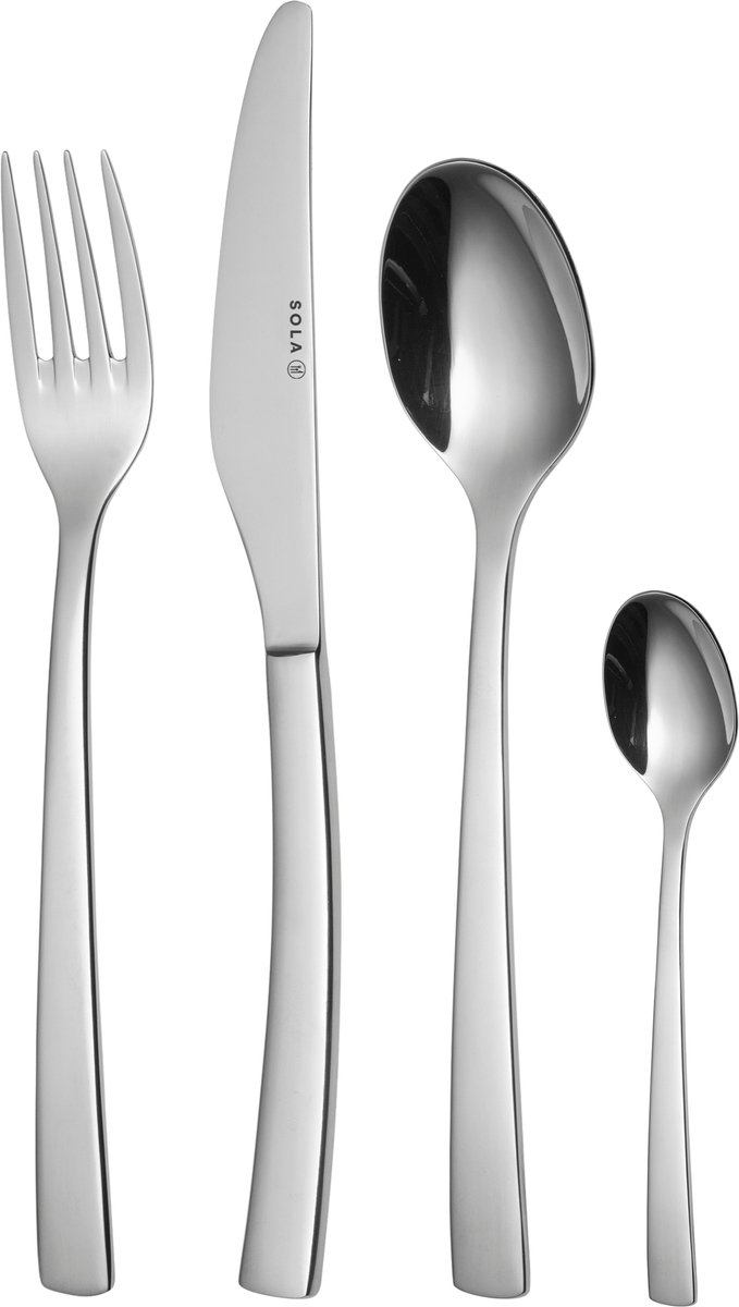Sola Bestekset Capri - Modern - 6 persoons - 24 delig - Zilverwit Edelstaal 18/10 - RVS - Zilver