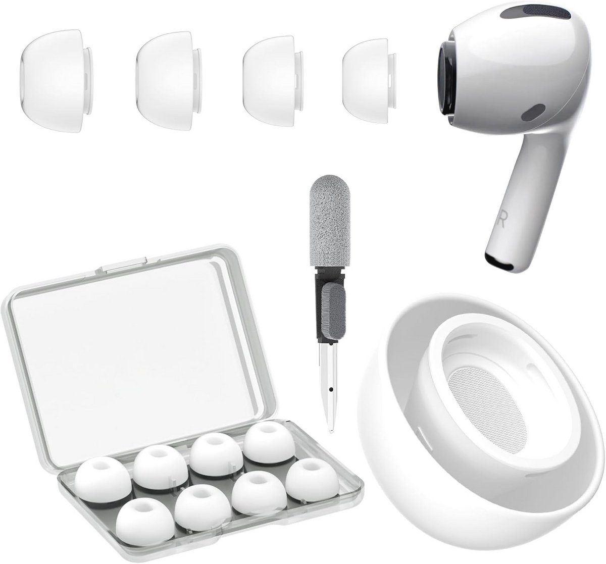 Vervangende Oordopjes voor AirPods Pro | 4 Paar Siliconen Noise Cancelling Oordopjes | Inclusief Opbergdoos en Schoonmaakpen (XS/S/M/L)