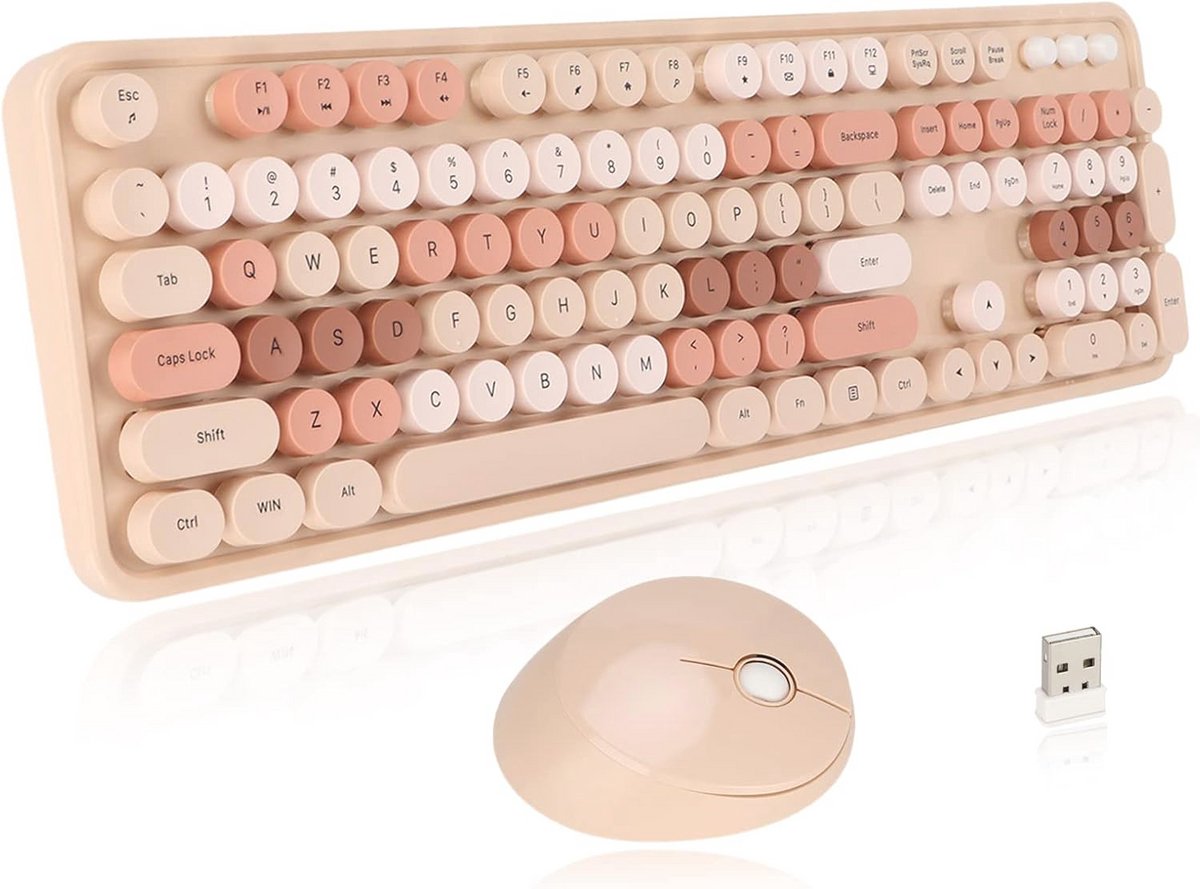 Draadloos Typemachine Toetsenbord en Muis met Kleurrijke Ronde Toetsen