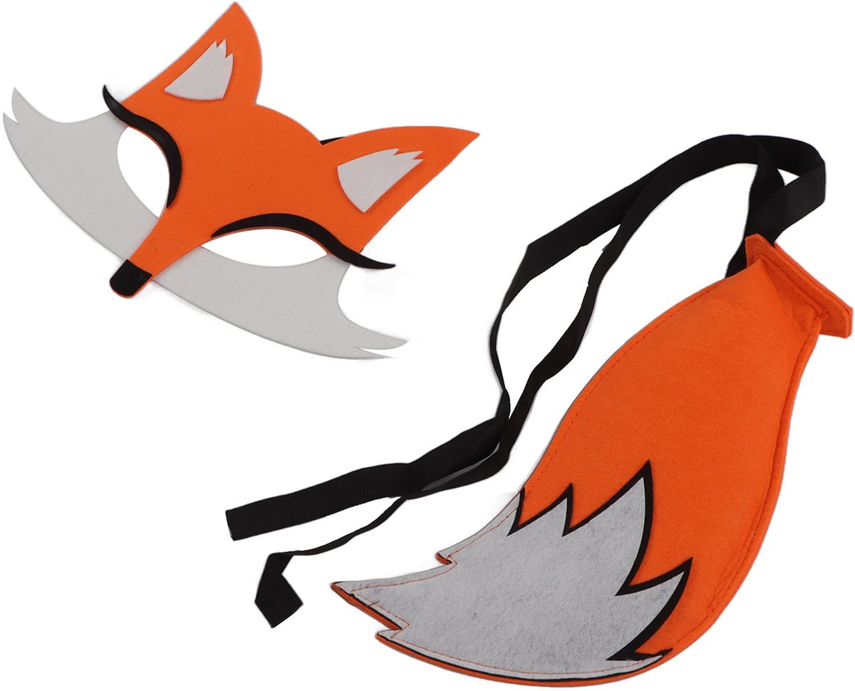Vos Gezicht Masker en Staart Set - Zacht Vilt Halloween Dierenkostuum voor Kinderen - Verkleedfeest Foto Shoot Party