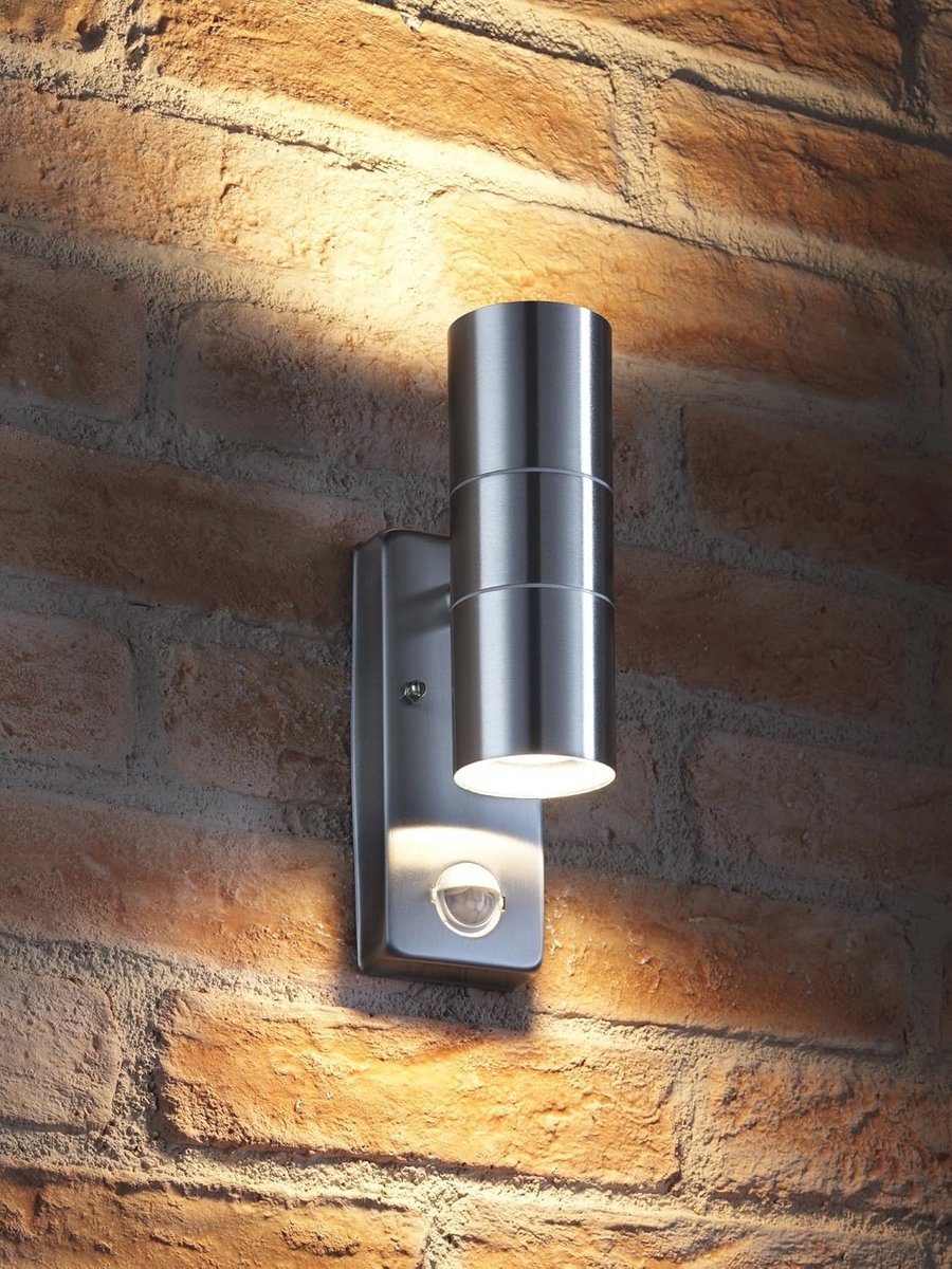 Bewegingssensor Buitenwandlamp Roestvrij Staal Up & Down - Warm Wit