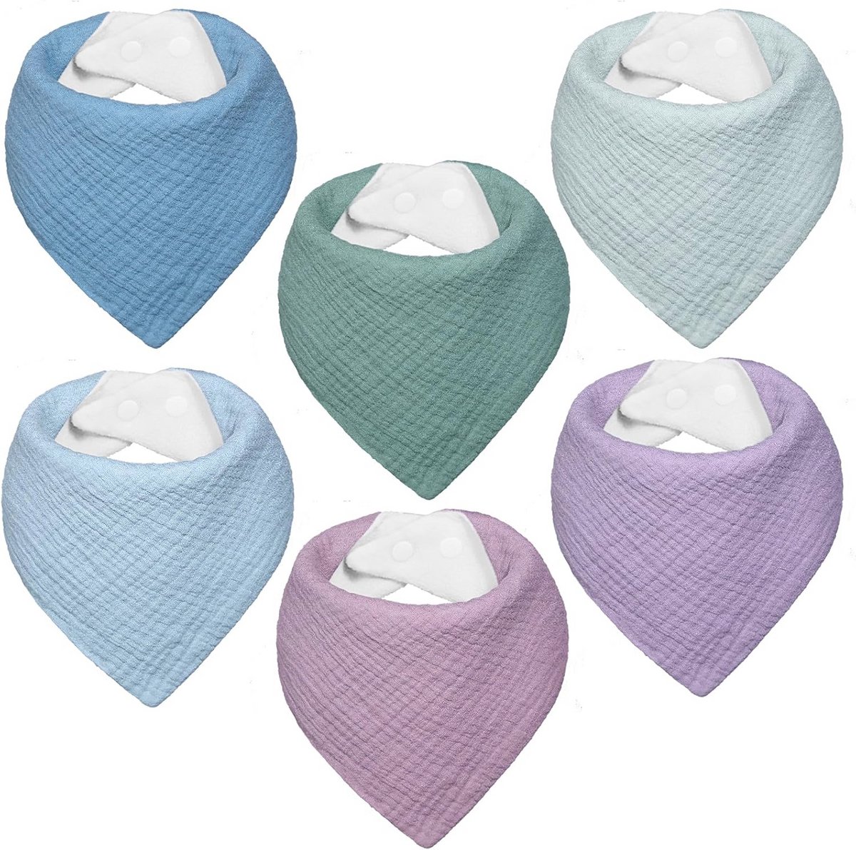 Slabbetjes voor Baby, Driehoekige Babysjaal van Mousseline, Kwijlslabbetjes voor Jongens en Meisjes, Zeer Absorberend en Verstelbaar, 6 Stuks