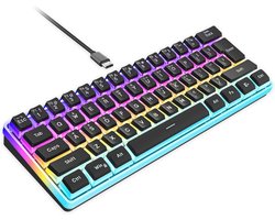 Snpurdiri Wired Gaming Keyboard, 60% Size, True-RGB Mini Keyboard, Quiet, Ergonomic, Water-Repellent Mechanical Feel, Detachable Cable, Black (QWERTY Layout)