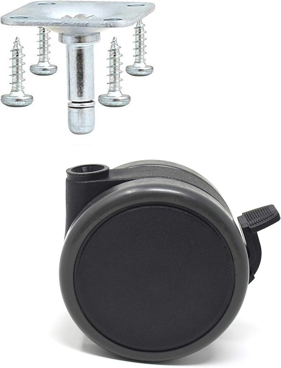 Set van 4 universele meubelwielen met rem en dubbele wielen Ø 75 mm