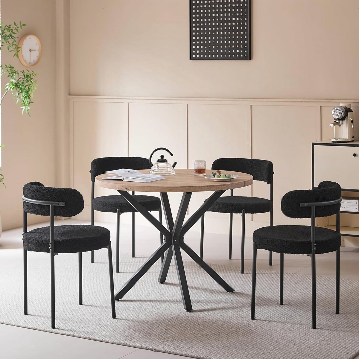 Ronde Eettafel met 4 Stoelen Set - 100 cm Tafel voor Keuken, Woonkamer, Balkon en Restaura