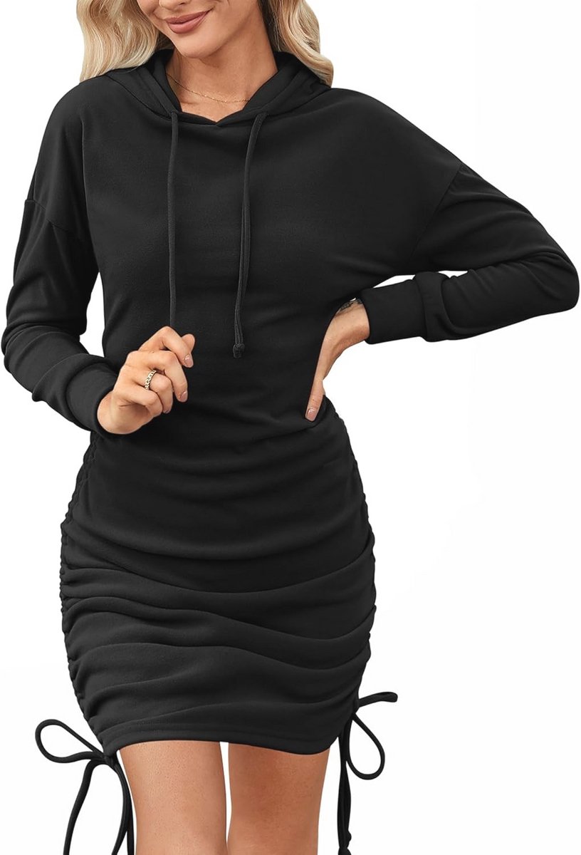Elegante dames hoodie jurk met lange mouwen - warme sweatshirt jurk voor herfst en winter