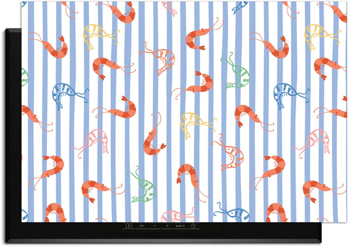 KitchenArt - Prawn Stripes - Inductie Beschermer - 76x51.5 cm - Kookplaat Beschermer - Luxe Afdekplaat Inductieplaat - Anti-slip & Oprolbaar - Beschermmat Inductiekookplaat