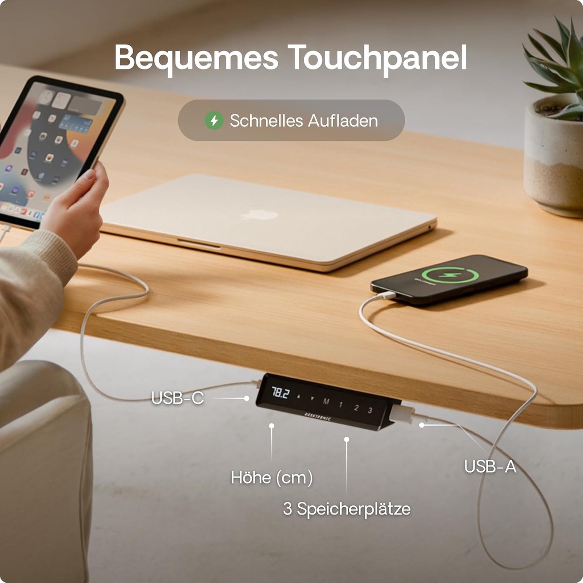 Elektrisch Zit-Sta Bureau 160x80 cm – Hoogwaardig Verstelbaar Bureau met 2 Motoren, Touchscreen Bediening, USB-A & USB-C Oplaadpunten, Anti-Botsing Systeem, Modern Design voor Thuiswerk, Kantoor & Gaming NoviHome