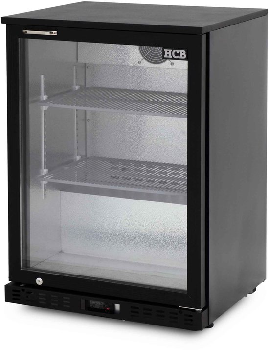 HCB® - Professionele barkoelkast met glazen deur - Tafelmodel koelkast - 122 liter - zwart - Horeca drankenkoelkast klein - 48 kg - Frigo - 2244