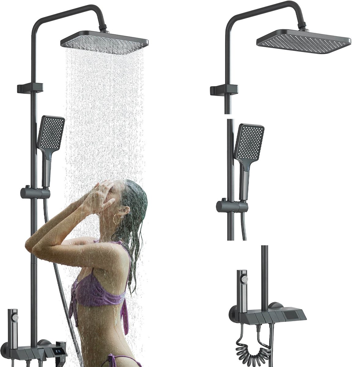 Hbronzeshower Regendouche met LED Scherm - Doucheset - Regendoucheset - Douchekolom - Douchekop