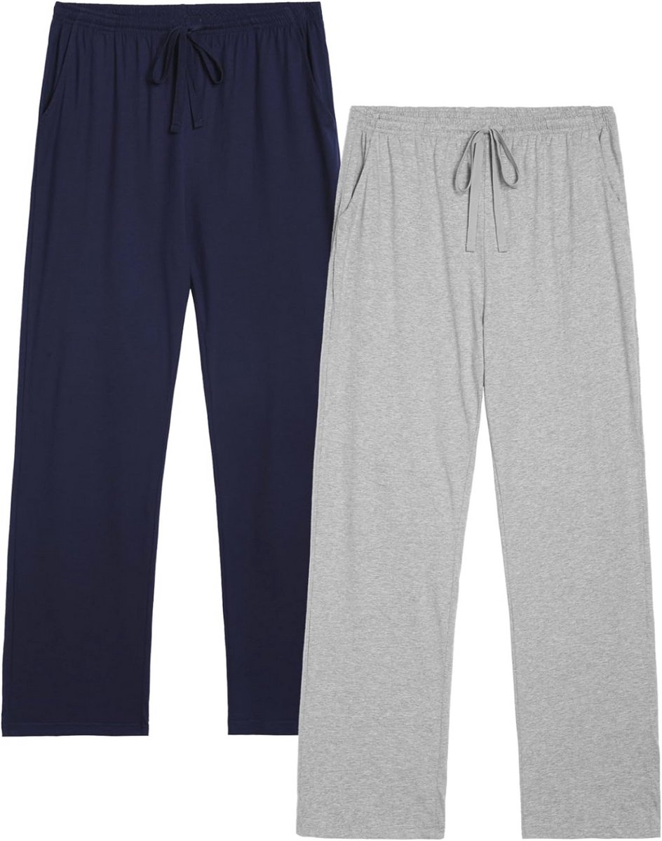 Lange Katoenen Pyjamabroek voor Heren - 2-Pack Loungewear met Elastische Tailleband