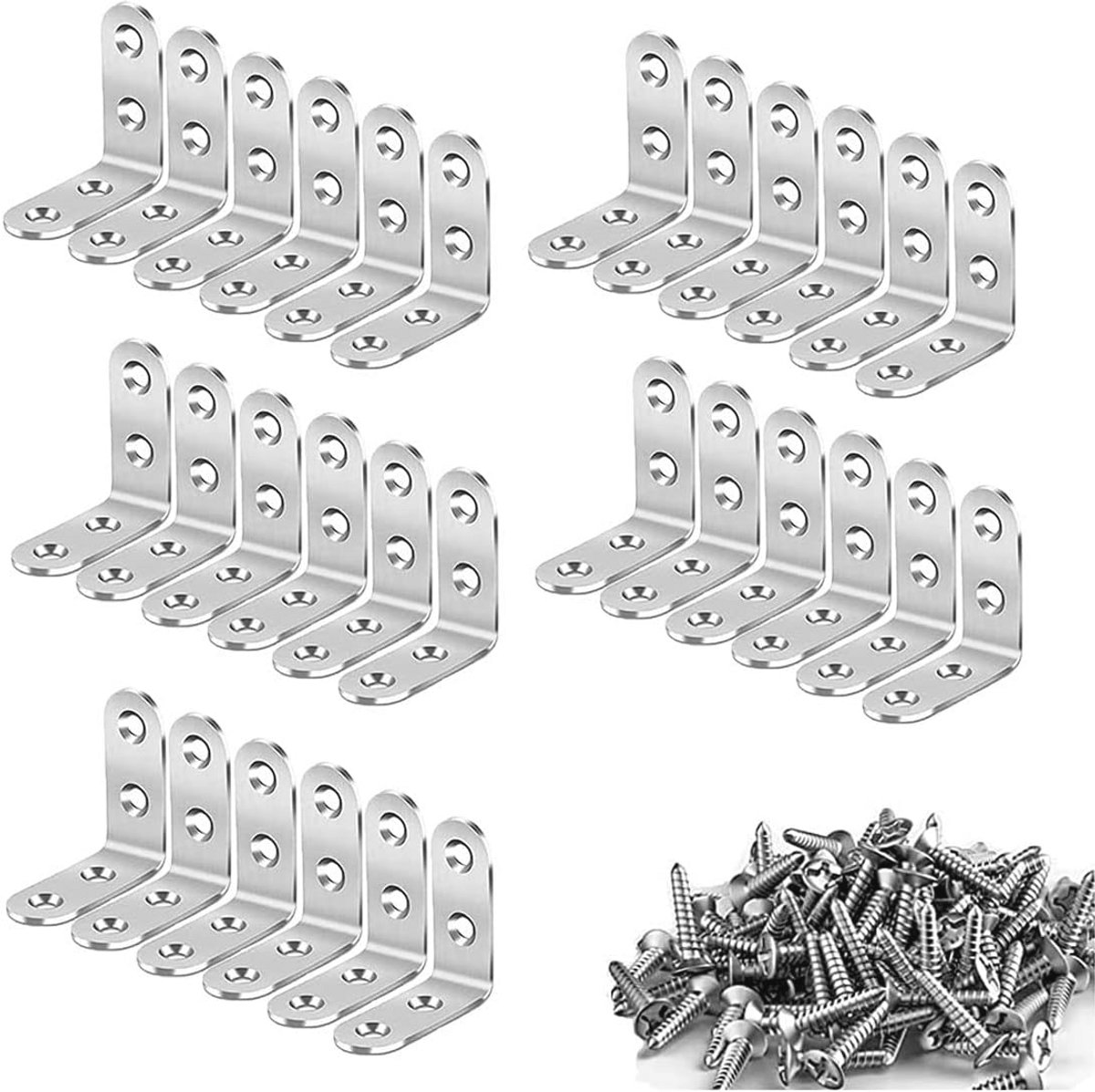 Roestvrijstalen Hoekverbinder 90 Graden 40 x 40 mm - Set van 30 met Schroeven