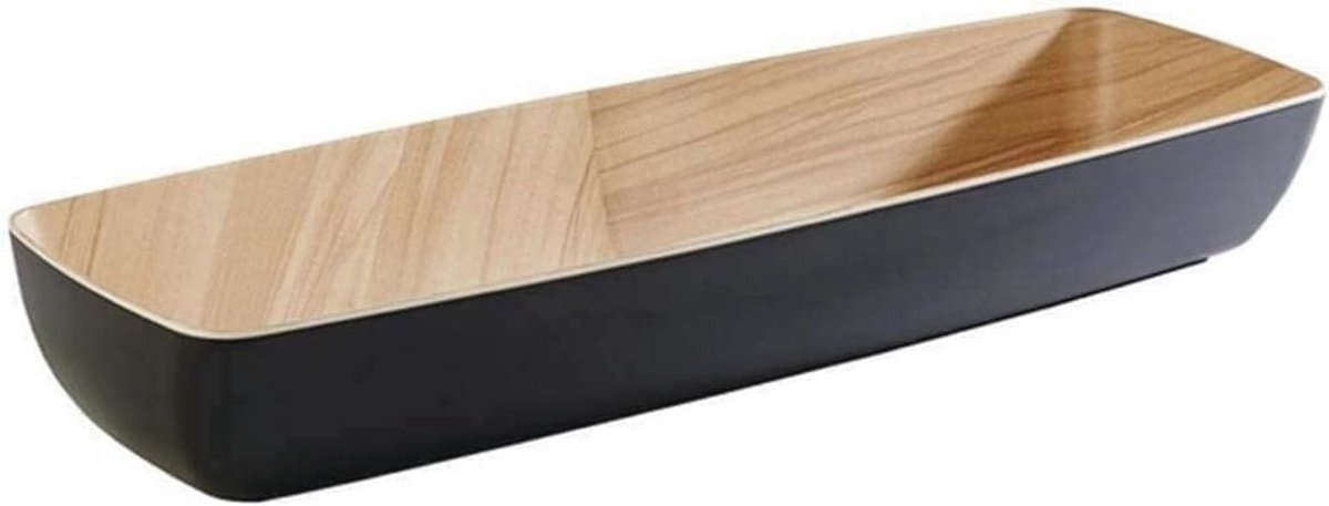 Bijna onbreekbare melamine schaal voor fruitsalade en brood, 53 x 16,2 x 7,5 cm, zwarte bu