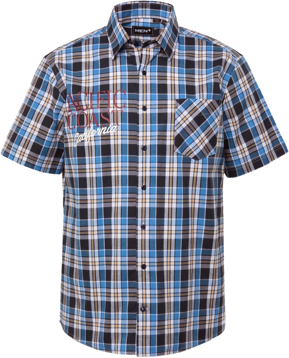 Men Plus - Heren - Ruitenoverhemd korte mouw Kentkraag comfort fit - Navy blauw - Maat 3XL