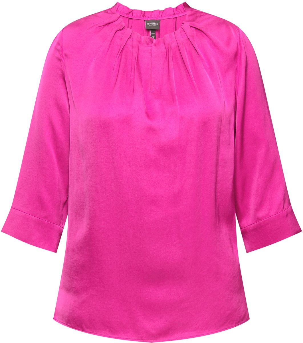 Ulla Popken - Dames - Blouse gerimpelde hals 3/4-mouwen - Magenta - Maat 58+