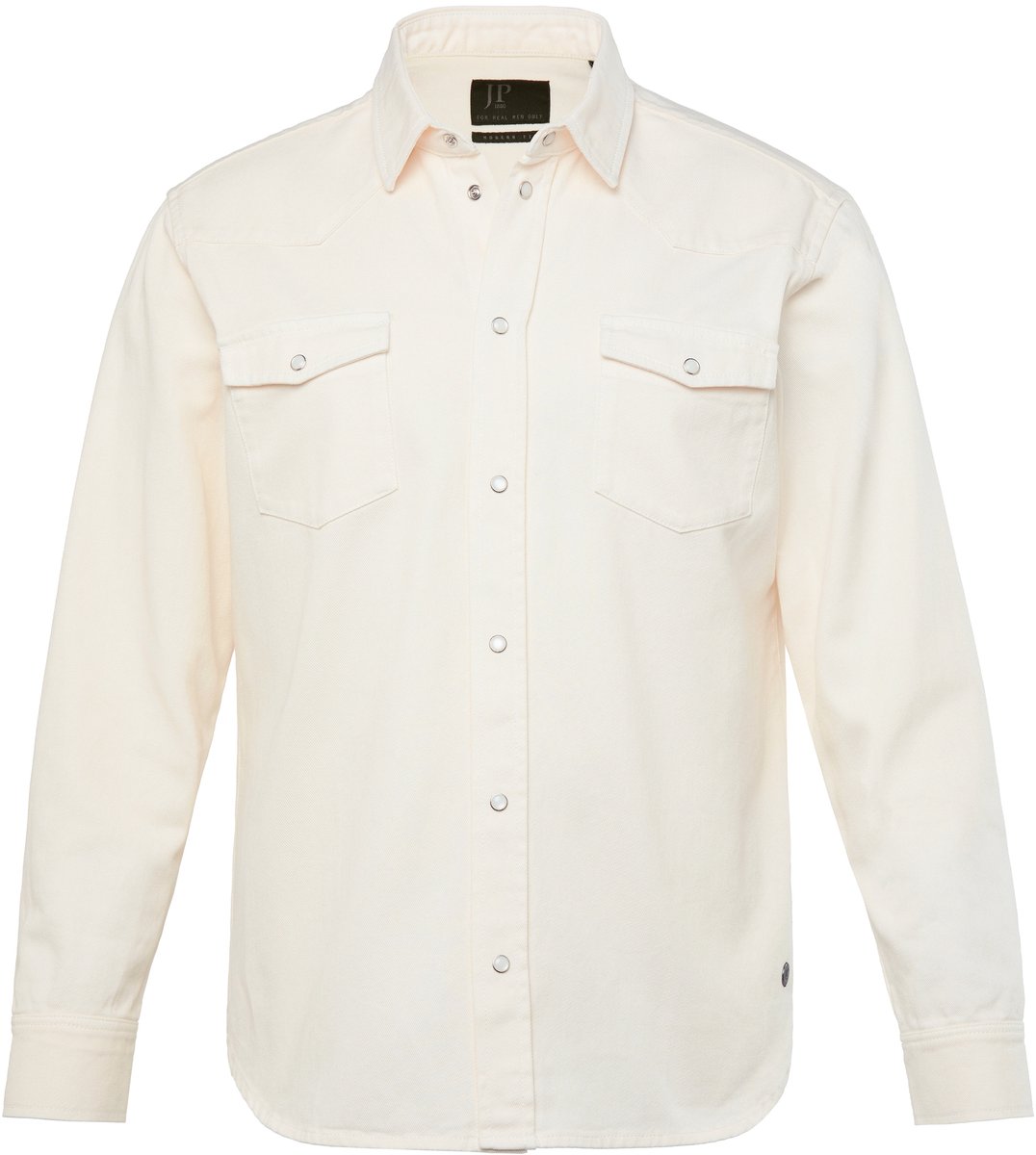JP 1880 - Heren - Denim overhemd lange mouwen kentkraag Modern Fit - Off-white - Maat 5XL