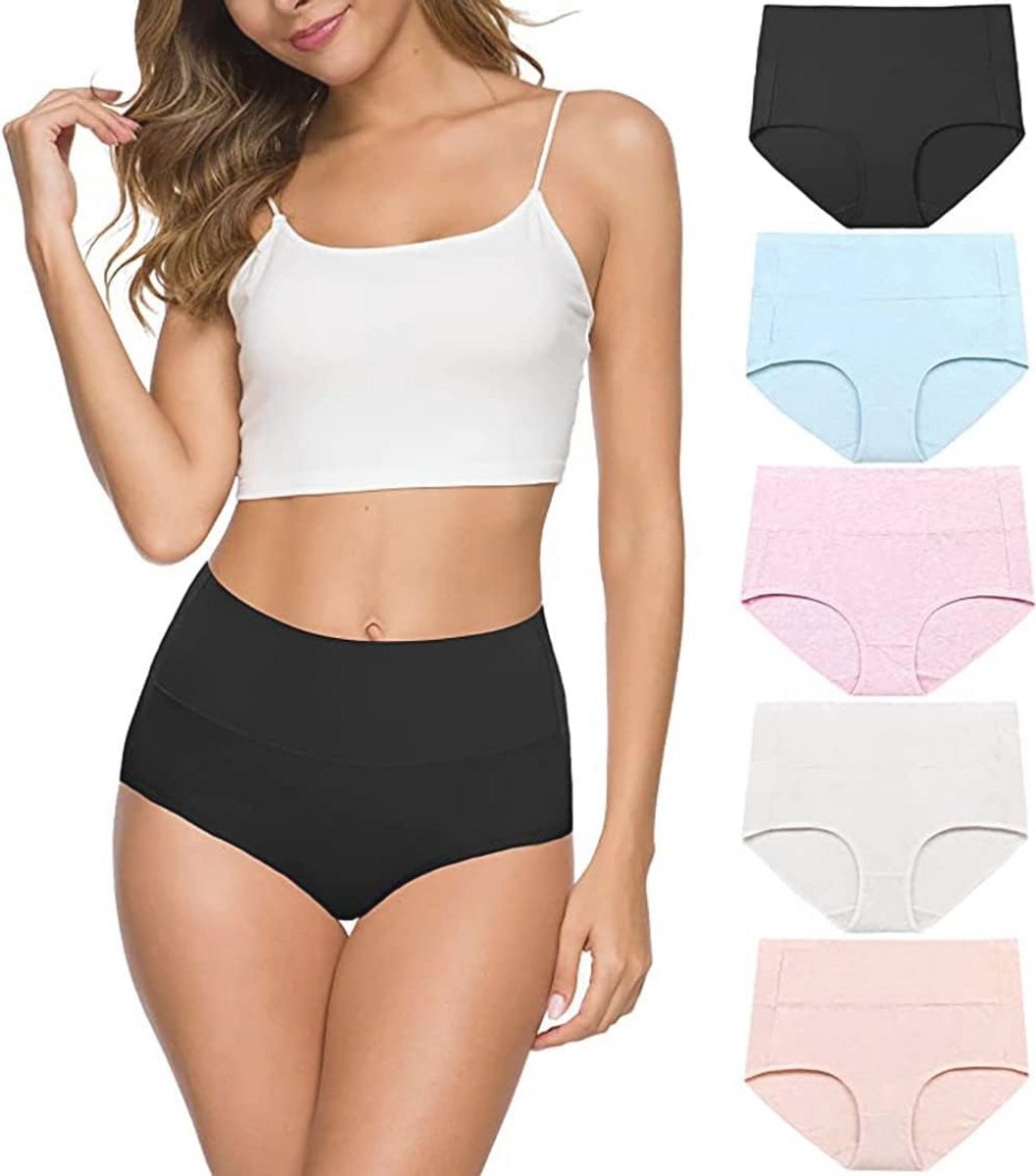 Hoge Taille Dames Ondergoed - Zacht Katoenen Slip - 5-Pack Comfortabel Onderdak