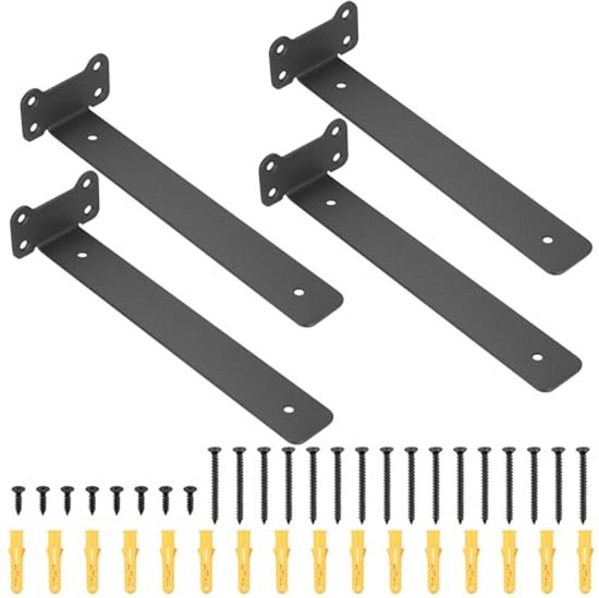Zwarte zwevende plankbeugels 25 cm - Heavy Duty wandmontage L-beugels