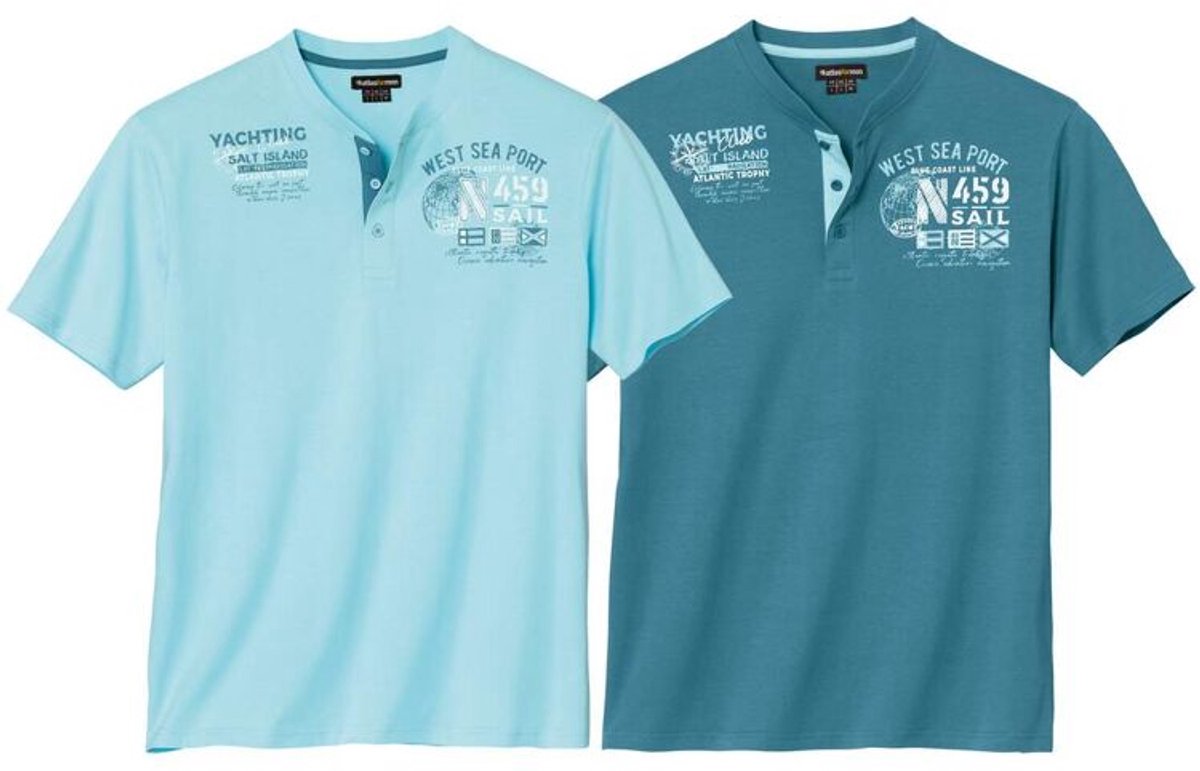ATLAS FOR MEN - Set van 2 T-shirts met Tunesische kraag Calvi - Heren - Verkrijgbaar in grote maten - XXL