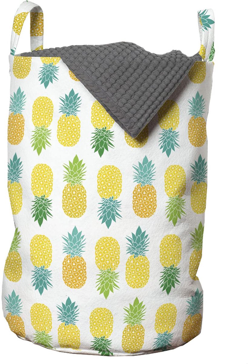 ABAKUHAUS Groen en geel waszak, Hawaïbladeren, wasmand met handgrepen, trekkoordsluiting voor wasserettes, 33 cm breed × 49 cm hoog, appelgroen en zeegroen