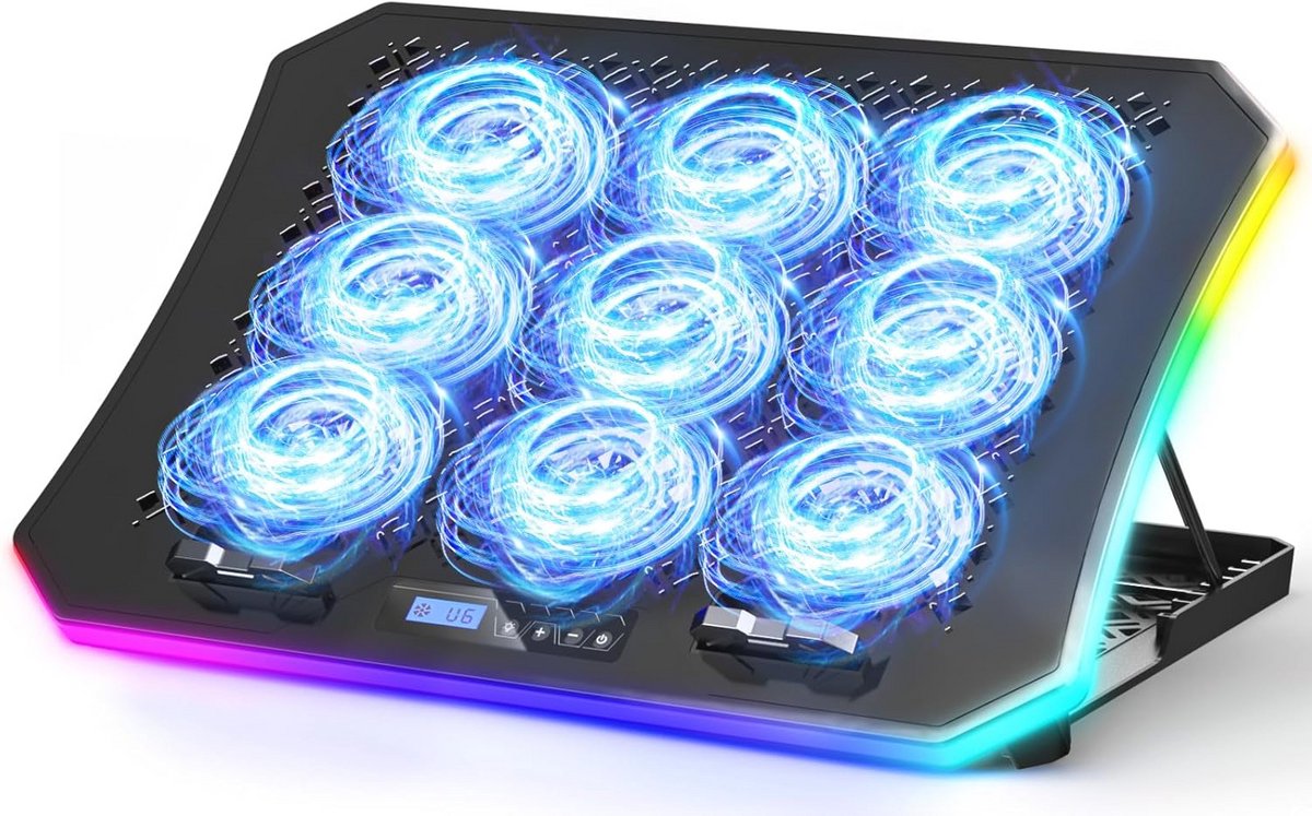 Verbeterde gaming-laptop koelpad met 9 stille RGB-ventilatoren en telefoonstandaard