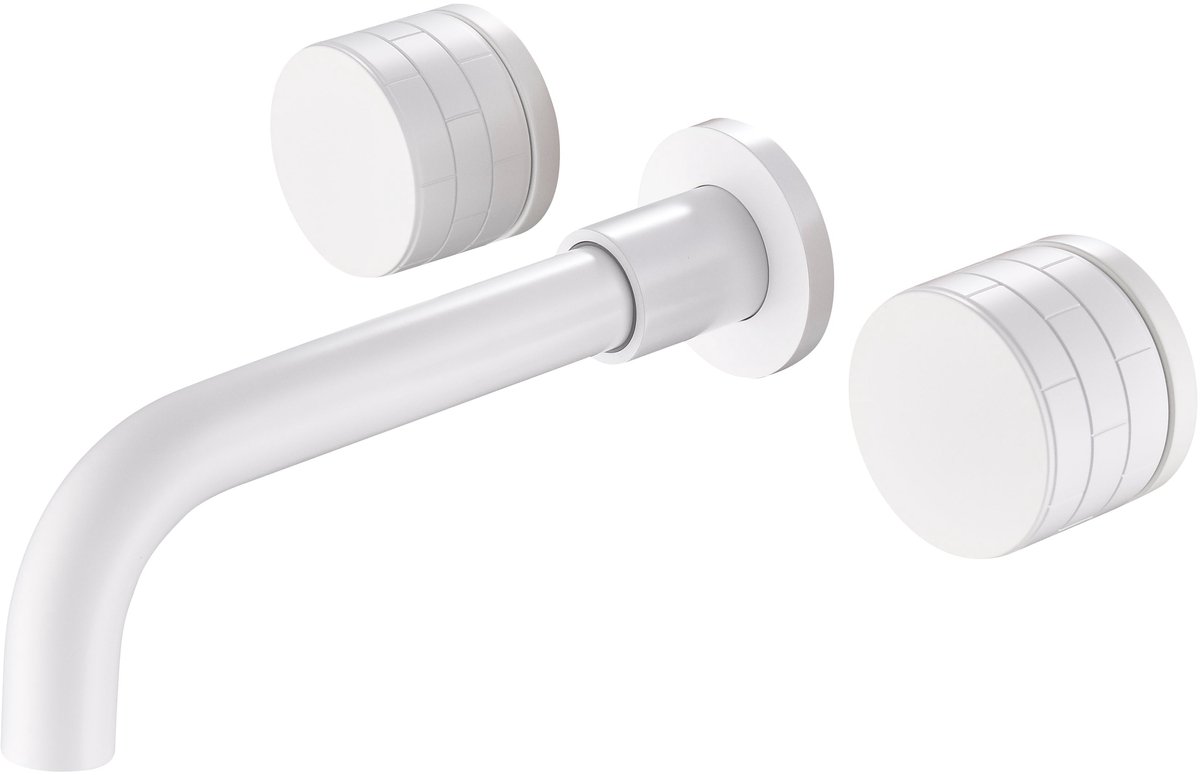 Hudor Wastafelkraan - Wandmengkraan 3-Gats Wit Messing - Argolide Collectie - Draaibare Uitloop - UPC Gecertificeerd - Keramische Cartridge