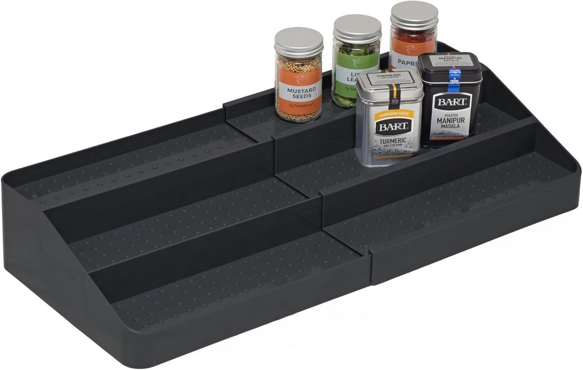 Uitklapbaar kruidenrek met 3 niveaus - Keukenkast organizer - Zwart