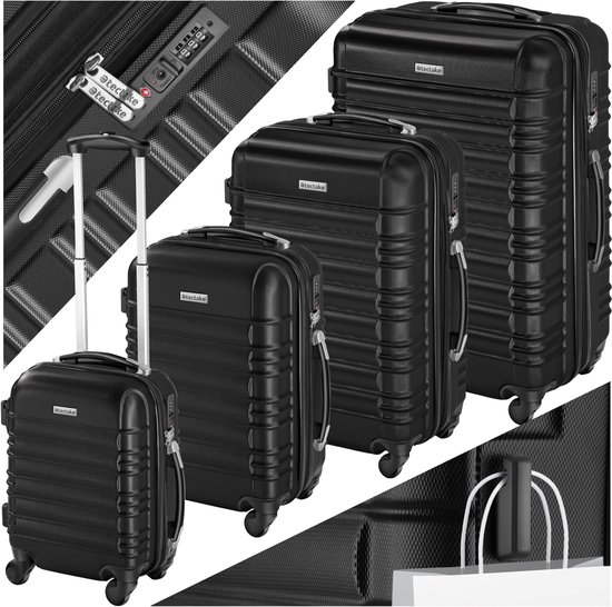 tectake® Ensemble de valises 4 pièces - Valises ABS avec coque rigide - Valise légère avec serrure à combinaison TSA - Ensemble de bagages avec bagages enregistrés Grande valise (106L, 72L et 45L) et valise à main (25L) - Noir