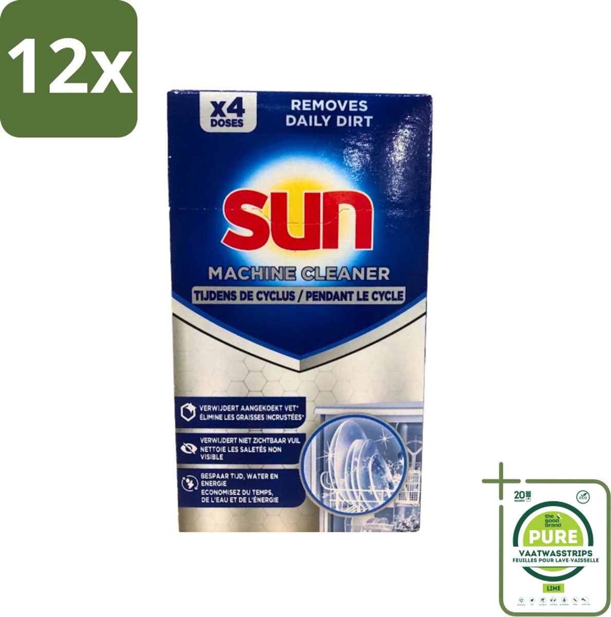 Sun - Machine Cleaner - In-Wash - Vaatwasmachinereiniger - 4 Wasbeurten - Voordeelverpakking - 12 stuks - Vaatwasserreiniger - Vaatwasseronderhoud