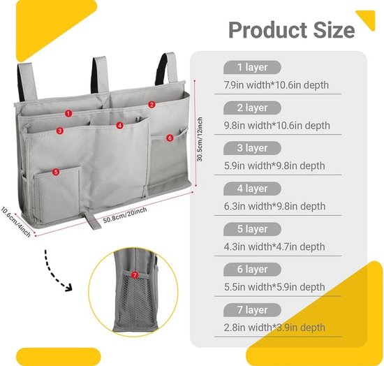 Utapossin Bedorganizer met haken, multifunctionele hangbedorganizer, hangtas, opbergmand, netjes en comfortabel, geschikt voor boek, tijdschrift, hoofdtelefoon, mobiele telefoon