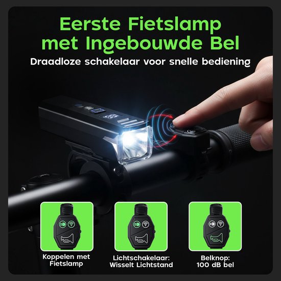 Kochar Fietsverlichting Set LED - Met Ingebouwde Fietsbel & Afstandsbediening - Voorlicht & Achterlicht - 500 Lumen - Waterdicht - Fietslicht - Fietslampjes USB oplaadbaar - Fietslamp van Merkloos — afbeelding 2