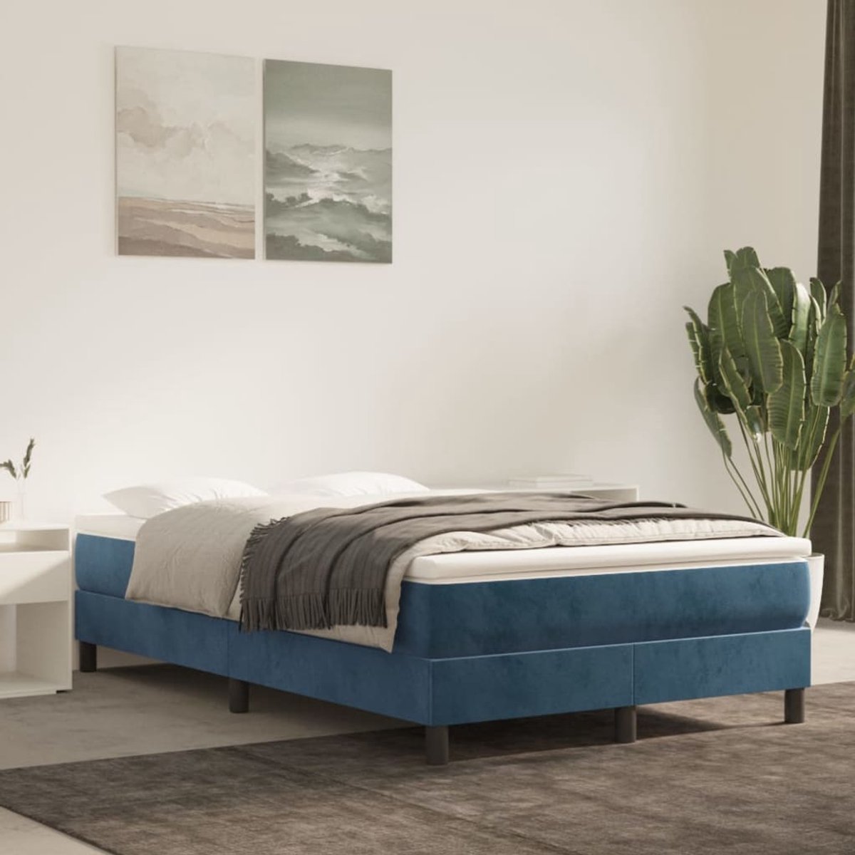 Tweepersoonsbed | Dubbelbed | Volwassenenbed | Boxspring met matras fluweel donkerblauw 120x200 cm