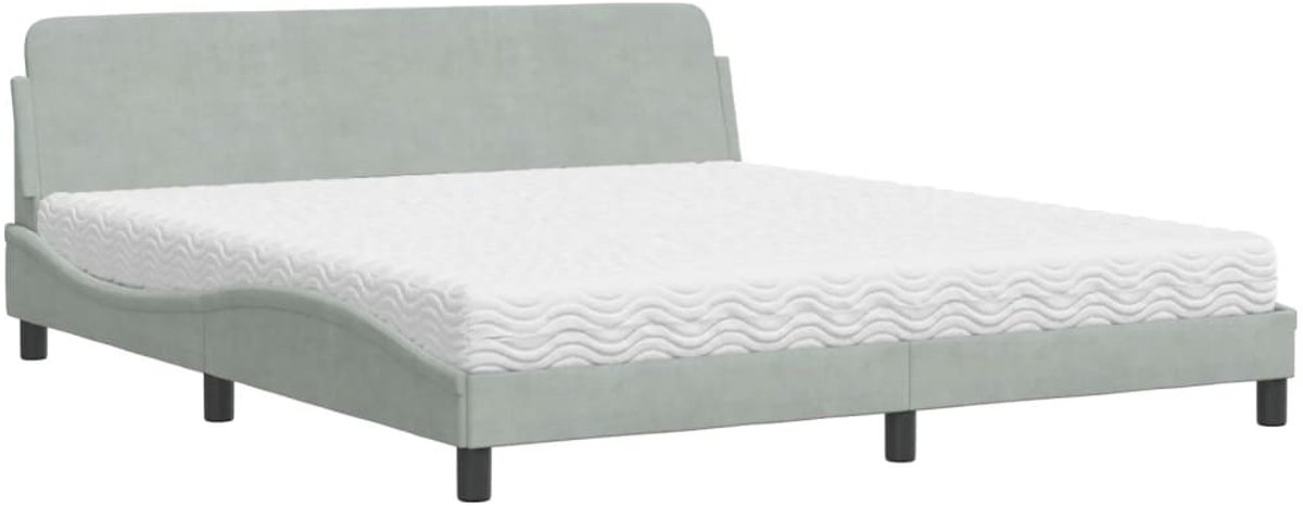Tweepersoonsbed | Dubbelbed | Volwassenenbed | Bed met matras "Dover" fluweel lichtgrijs 180x200 cm