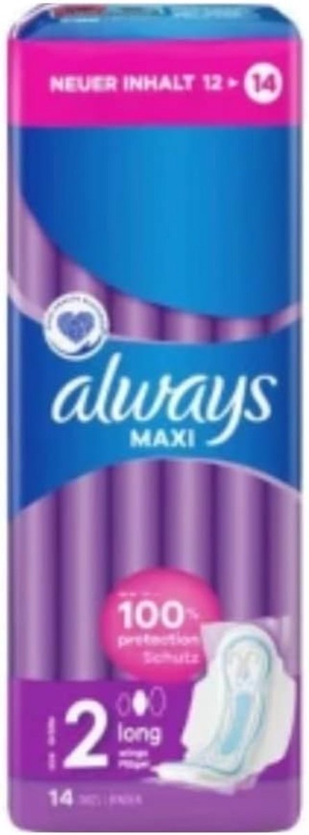 Maxi maandverband dames maat 2, lang - 14 absorberende maandverbanden met vleugels voor optimale bescherming
