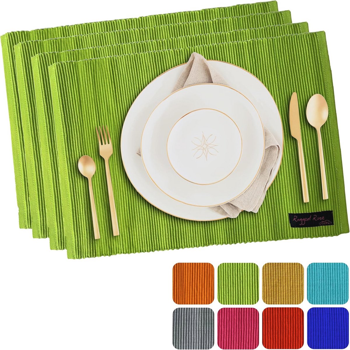 Geribbelde Katoenen Placemat Limoengroen 33 x 50 cm