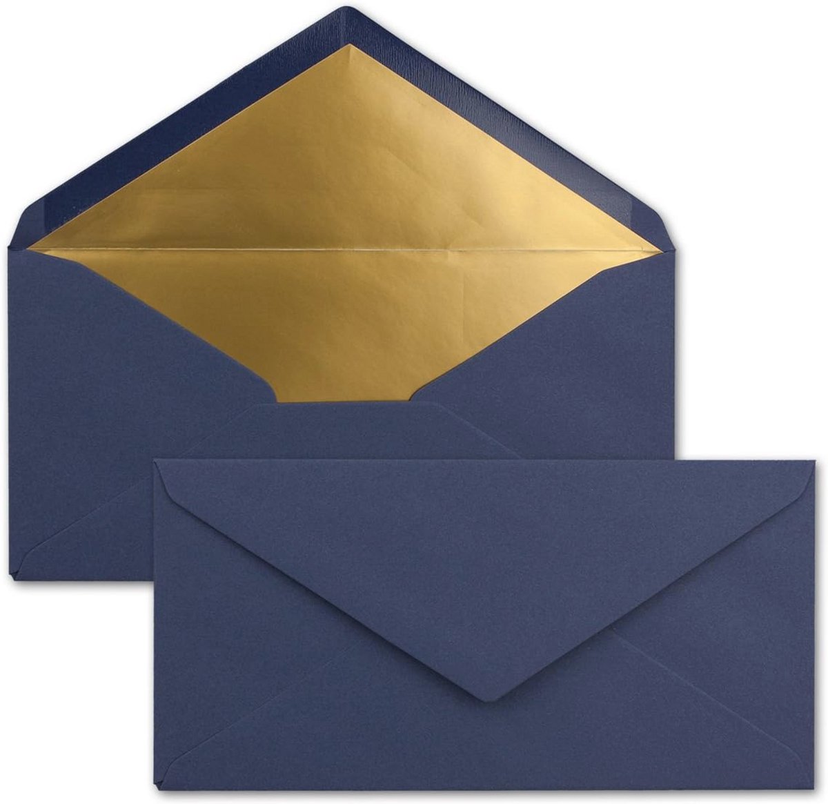 Feestelijke donkerblauwe enveloppen met goud-metallic inleg - 50 stuks - DIN lang