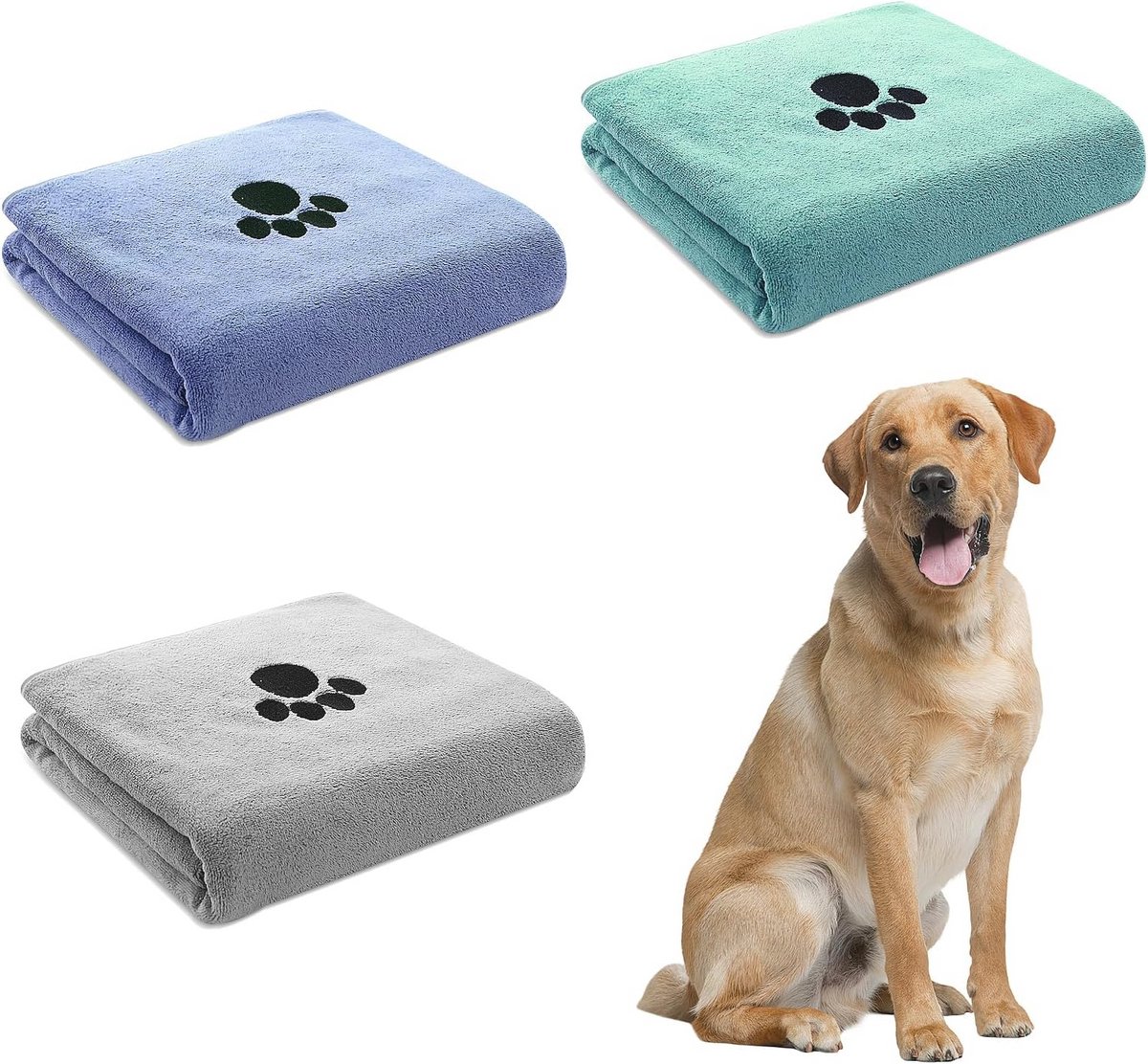 Hondenhanddoeken Set - 3 Stuks Microvezel Absorberend 75 x 35 cm voor Honden en Huisdieren