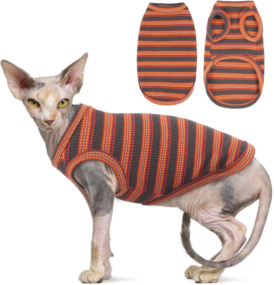 Ademende Kattenshirts voor Sphynx en Rex Rassen - Gestreepte Zomerkleding voor Katten