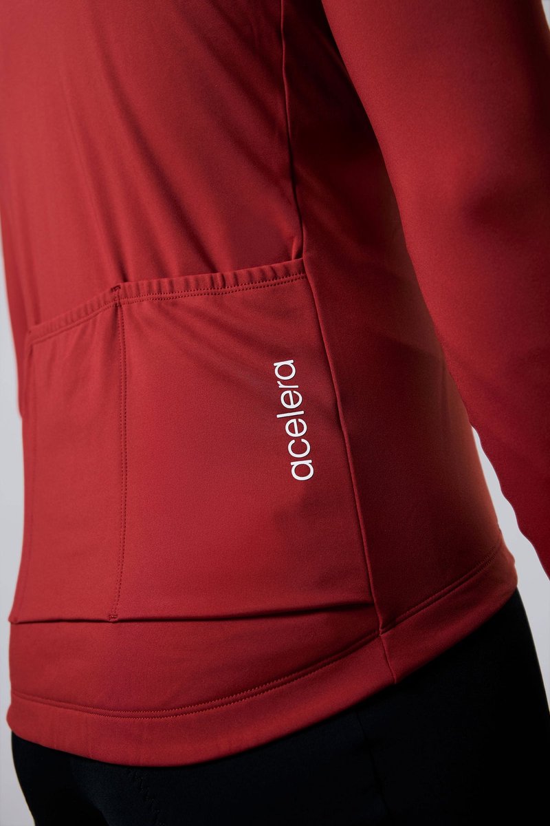 Acelera Intermediate Fleece Winter Jacket Burgundy Red - Thermo - Fietsjack - Wielrenjack - Fietsjas - Heren - Fietsshirt Lange Mouwen- Maat M