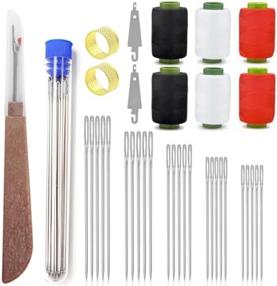 24 stuks leren naaldenset, leer, naaiset met ledergaren